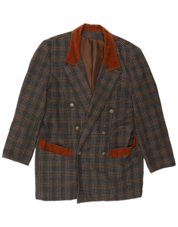 VINTAGE Hombres Longline Blazer Chaqueta Reino Unido 40 Grande Gris Houndstooth