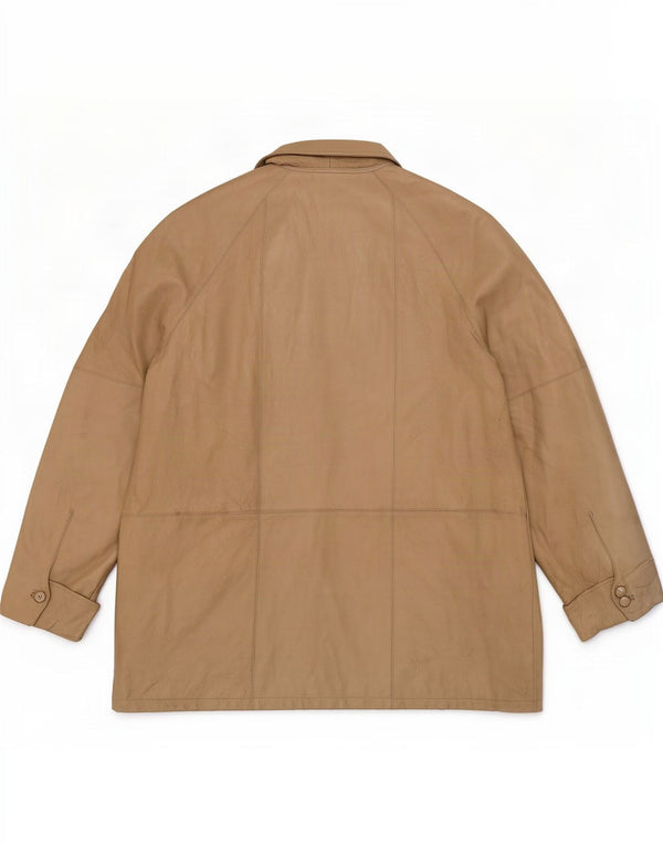 Vintage mujer cuero abrigo EU 50 3XL Beige Clásico