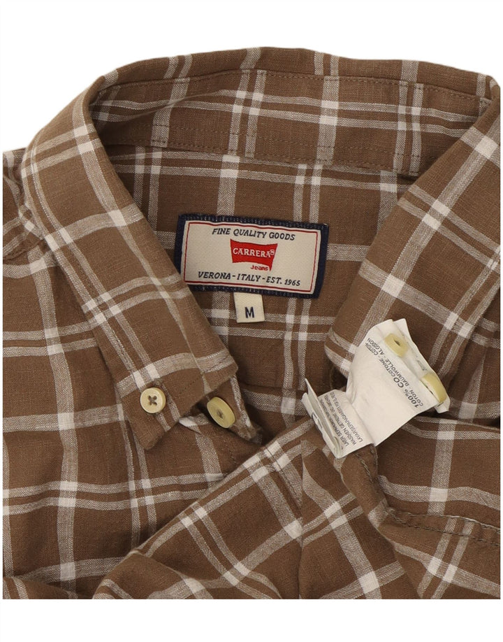 Camisa Carrera Hombre Manga Corta Algodón A Cuadros Marrón Medio