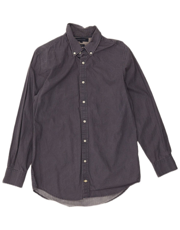 TOMMY HILFIGER Mens Slim Fit Shirt Medium Navy Blue Spotted Cotton