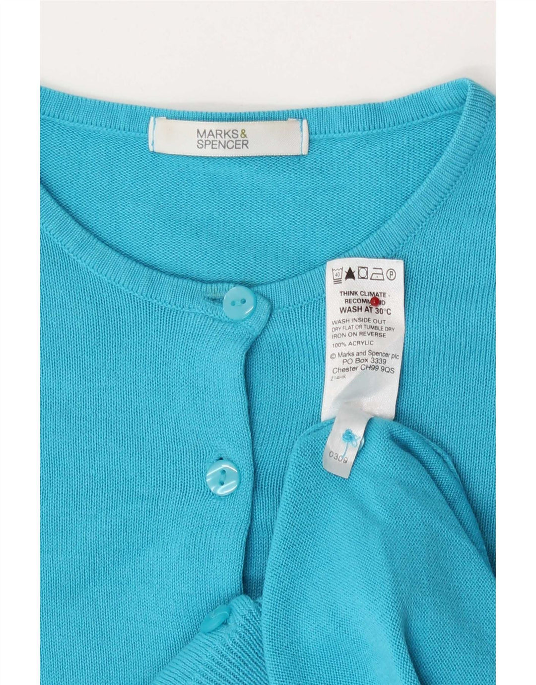Marks & Spencer - Cárdigan para mujer, talla 8, acrílico pequeño, color turquesa