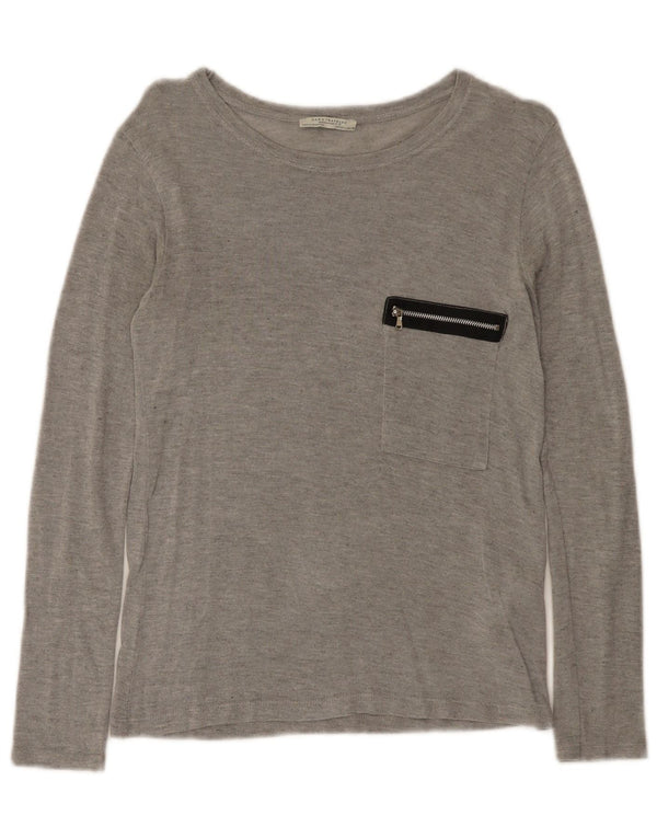 Zara Mujer Trafaluc Top Manga Larga UK 44 Grande Viscosa Gris Moteada