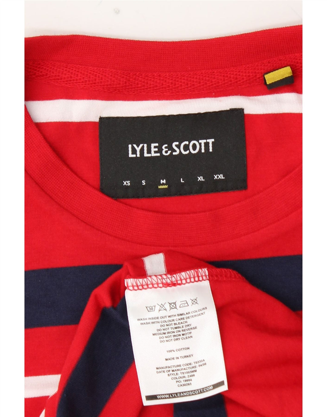 LYLE & SCOTT Camiseta para hombre Top mediano de algodón a rayas rojas