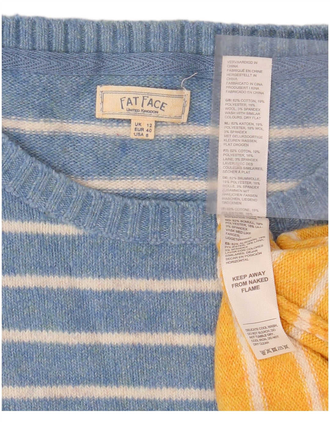 FAT FACE Suéter tipo jersey con cuello redondo para mujer UK 40 Azul medio a rayas