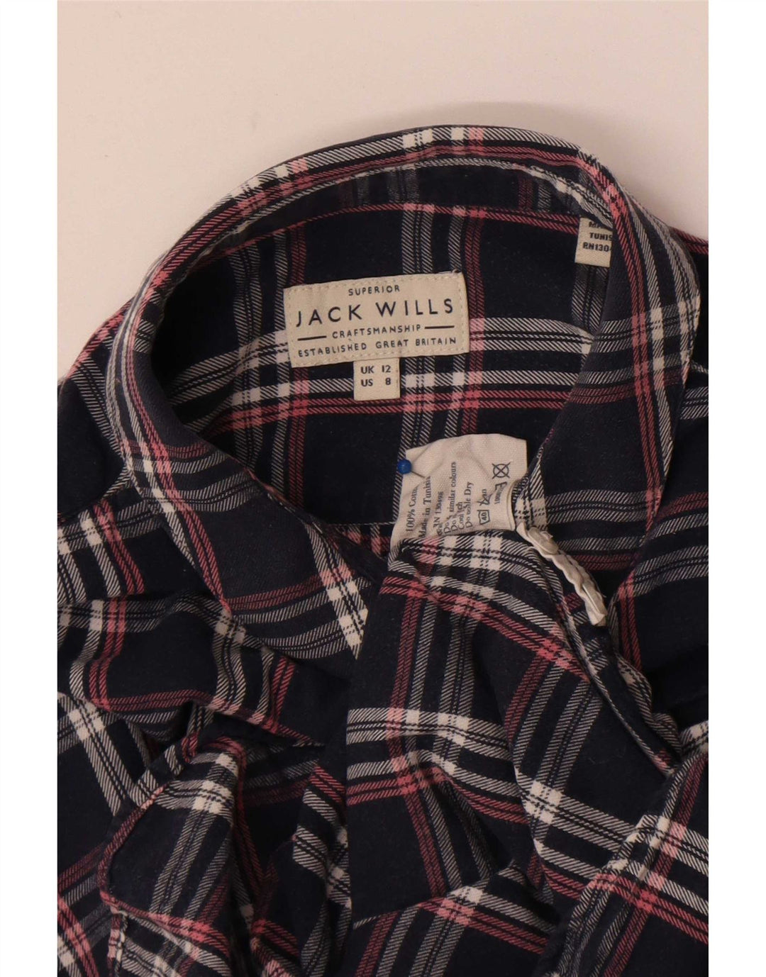 Jack Wills Camisa de franela para mujer UK 12 Medium Azul marino Cuadros Algodón