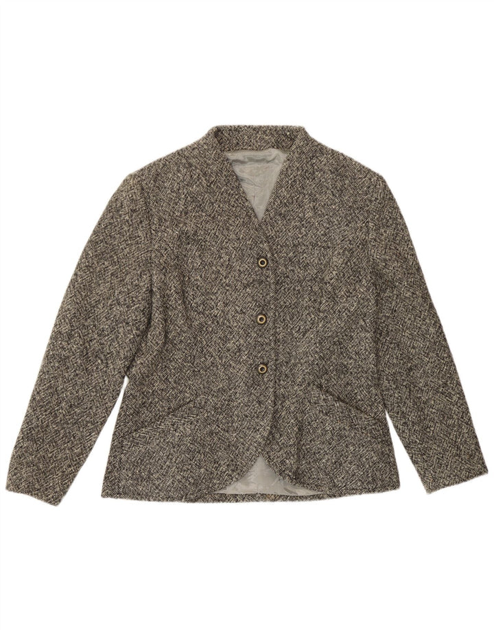 Vintage mujer 3 botones Blazer chaqueta Reino Unido 12 gris medio moteado