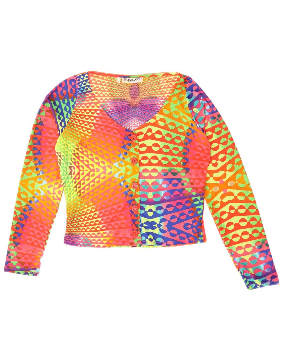 Naracamicee Top corto para mujer UK 12 Seda geométrica multicolor mediana