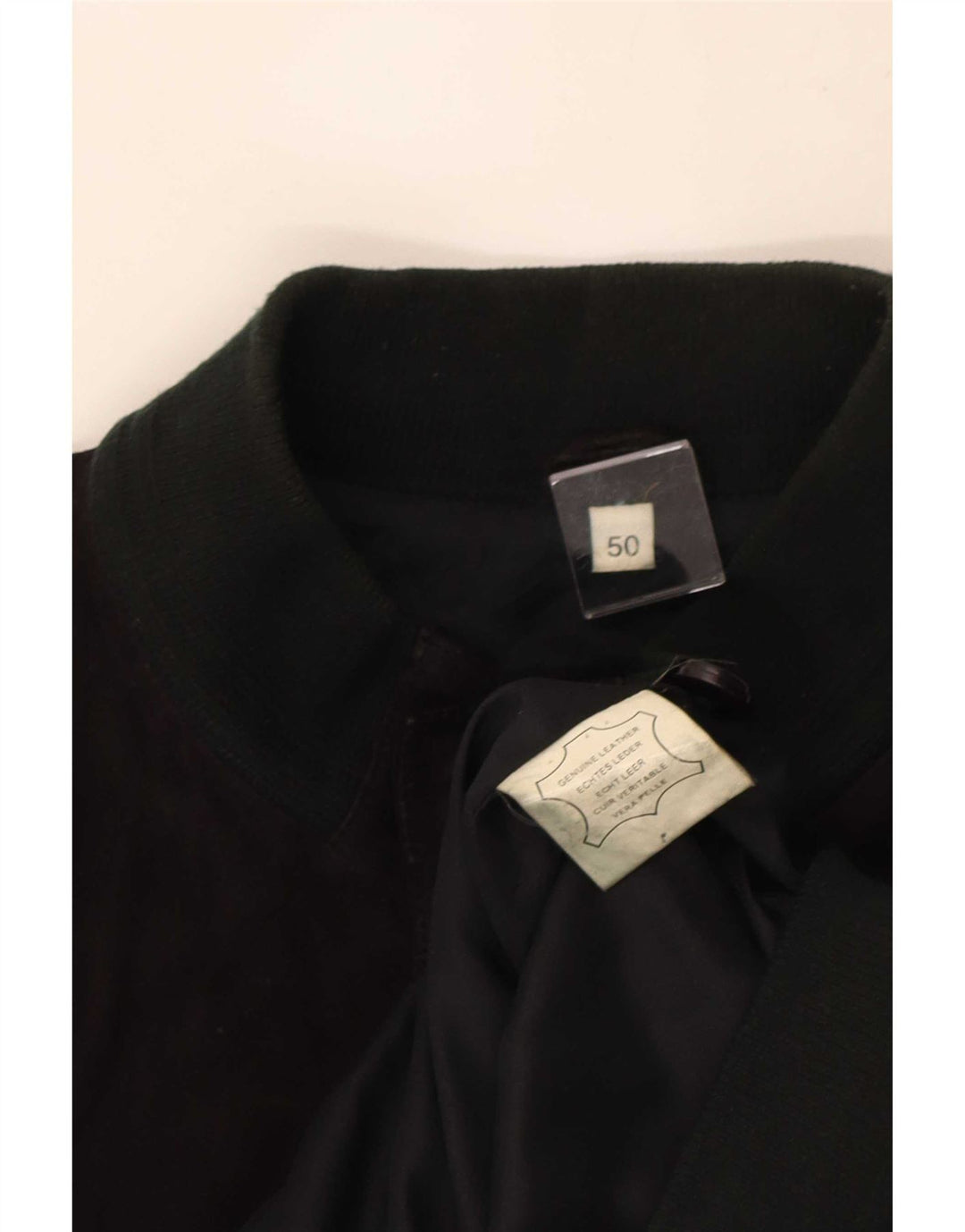 Vintage hombres ante bomber chaqueta IT 50 cuero negro grande
