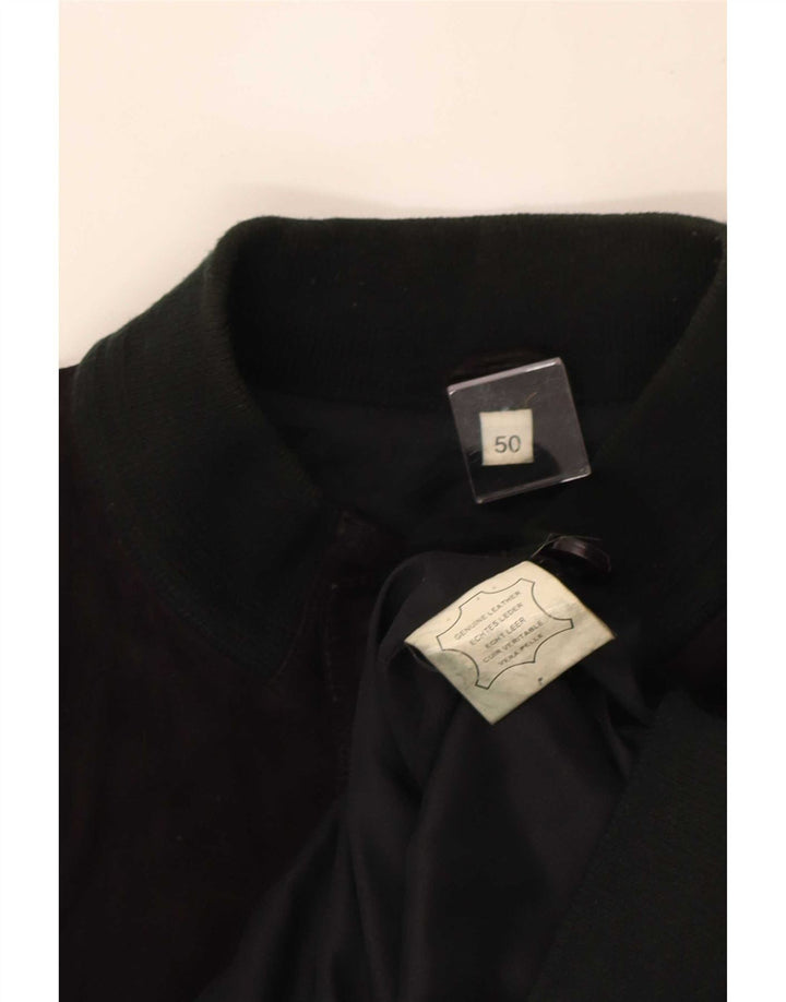 Vintage hombres ante bomber chaqueta IT 50 cuero negro grande