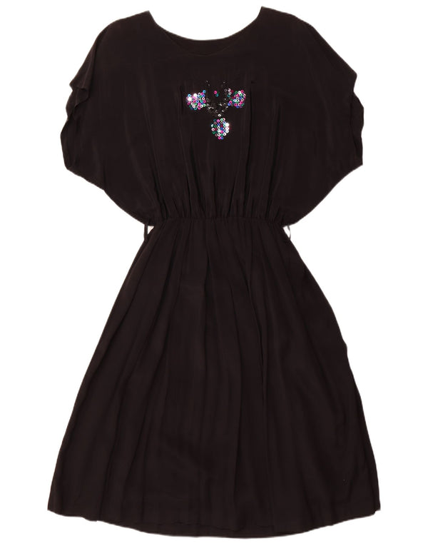 Vintage mujer Batwing A-Line vestido Reino Unido 18 XL negro