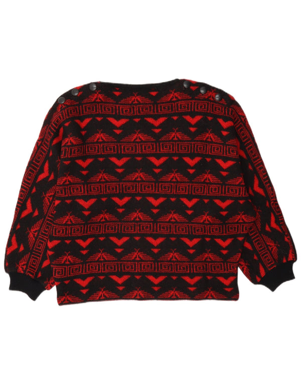 Vintage mujer barco cuello jersey suéter Reino Unido 16 grande rojo Fair Isle Azteca