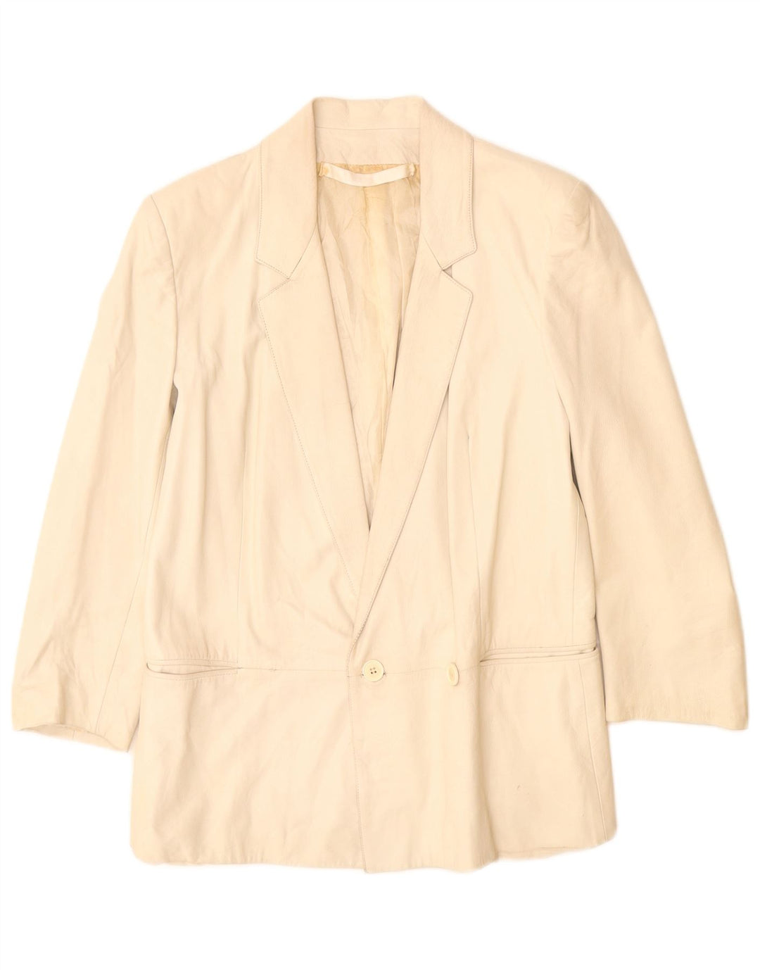 Vintage mujer doble pecho cuero Blazer chaqueta Reino Unido 12 medio beige