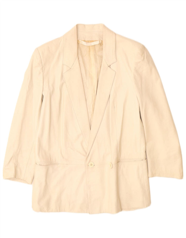 Vintage mujer doble pecho cuero Blazer chaqueta Reino Unido 12 medio beige