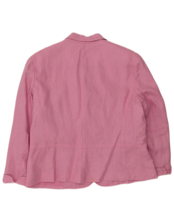 Chaps Chaqueta Blazer de Manga 3/4 con 4 Botones para Mujer UK 18 XL Lino Rosa