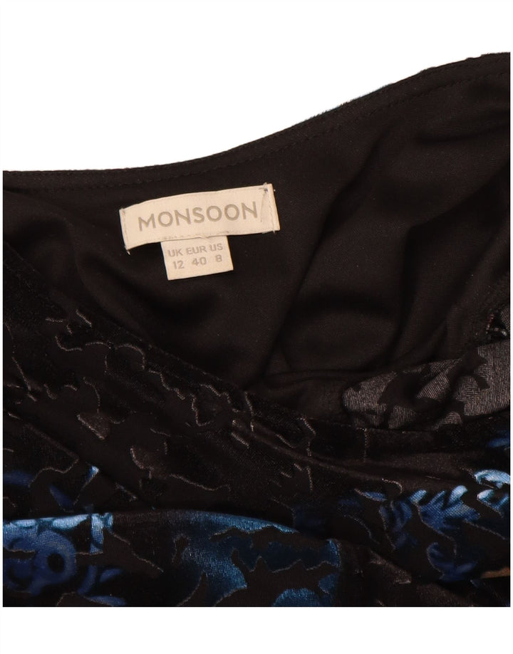 Monsoon Vestido acampanado de manga larga para mujer UK 40 Mediano Poliéster floral negro