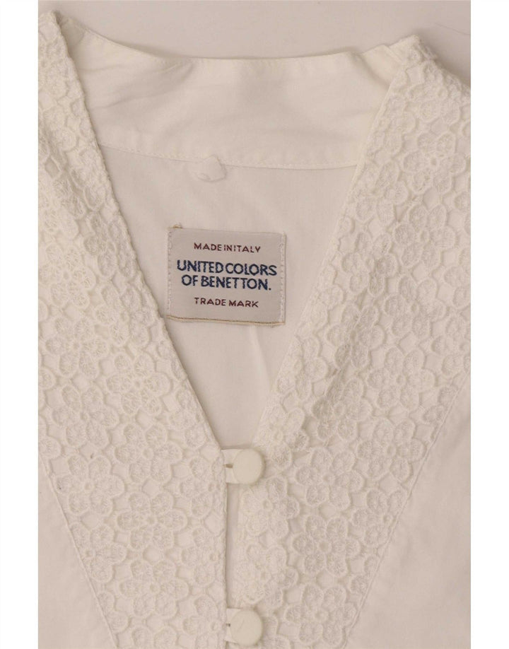 Benetton Blusa Camisera Mujer ES 44 Mediano Blanco Algodón