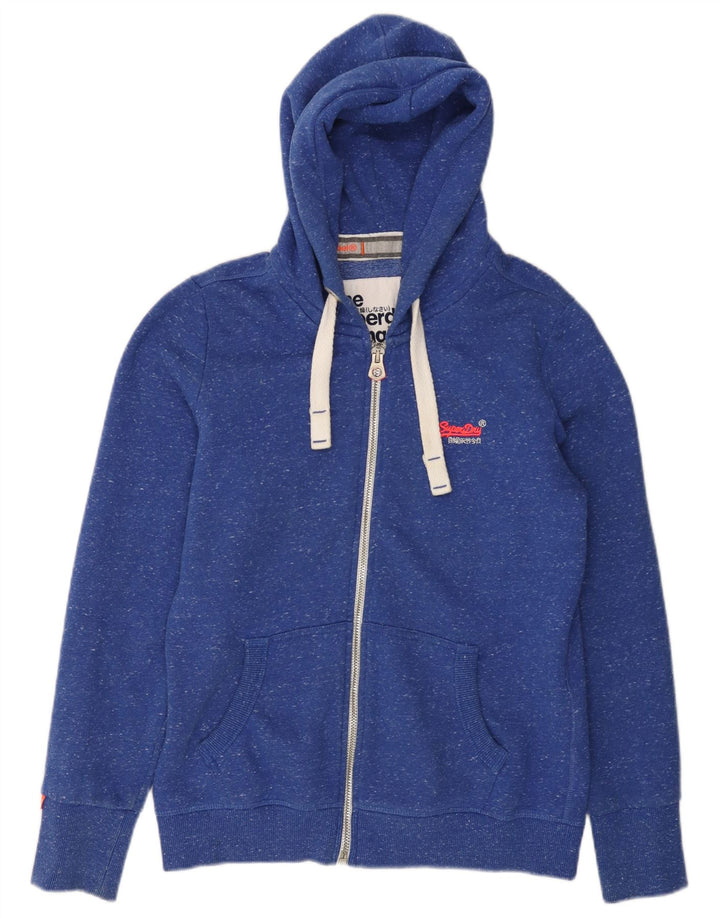 SUPERDRY Suéter con capucha y cremallera para mujer Reino Unido 46 Algodón moteado azul grande