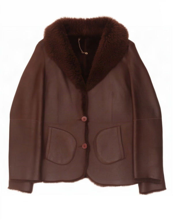 Ashley Brooke Womens Shearling Coat UK 14 Medium Brown Leather