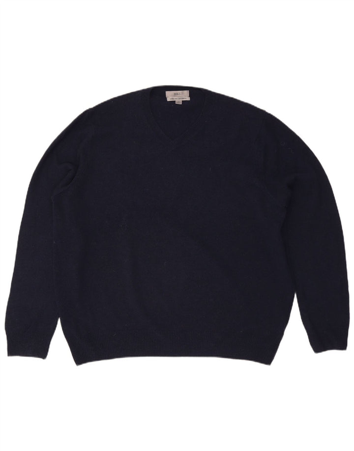 Marks & Spencer Jersey con Cuello en V para Hombre XL Lana Azul Marino