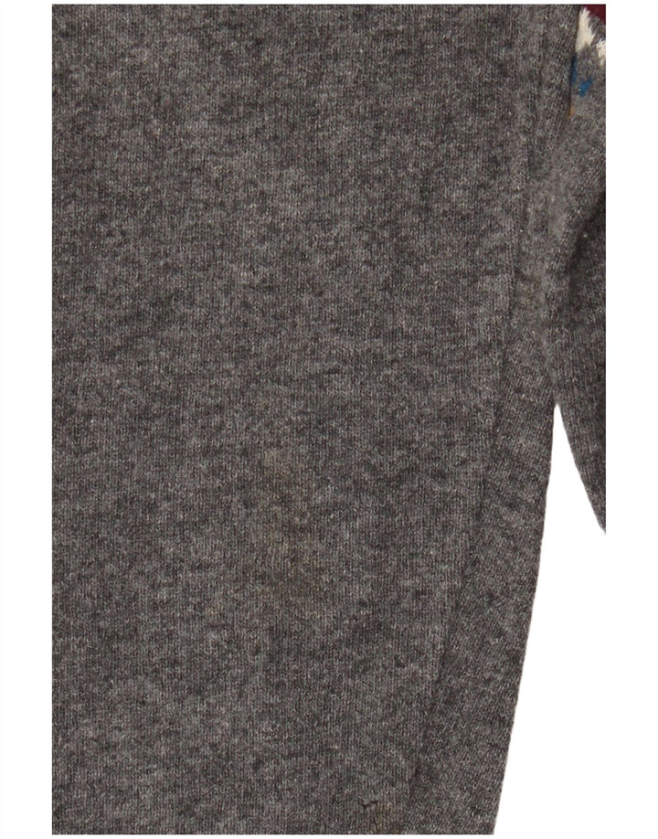 Carrera Jersey con cuello en V para hombre de lana a rayas gris grande
