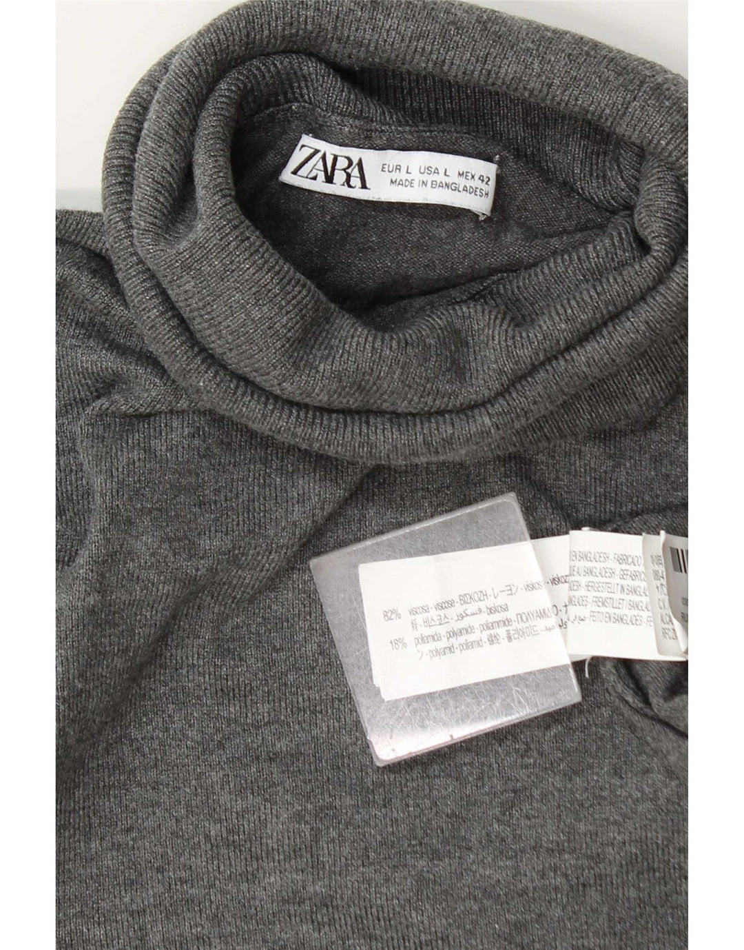 Zara Jersey con cuello vuelto para mujer, talla 46, viscosa gris grande