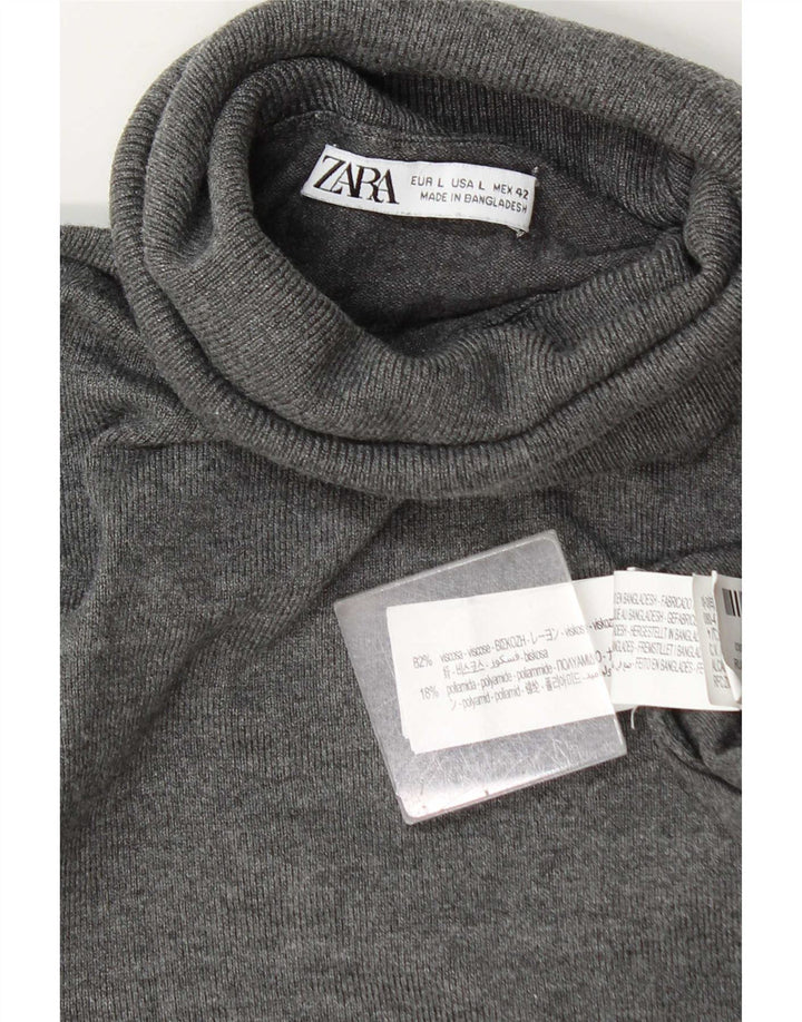 Zara Jersey con cuello vuelto para mujer, talla 46, viscosa gris grande