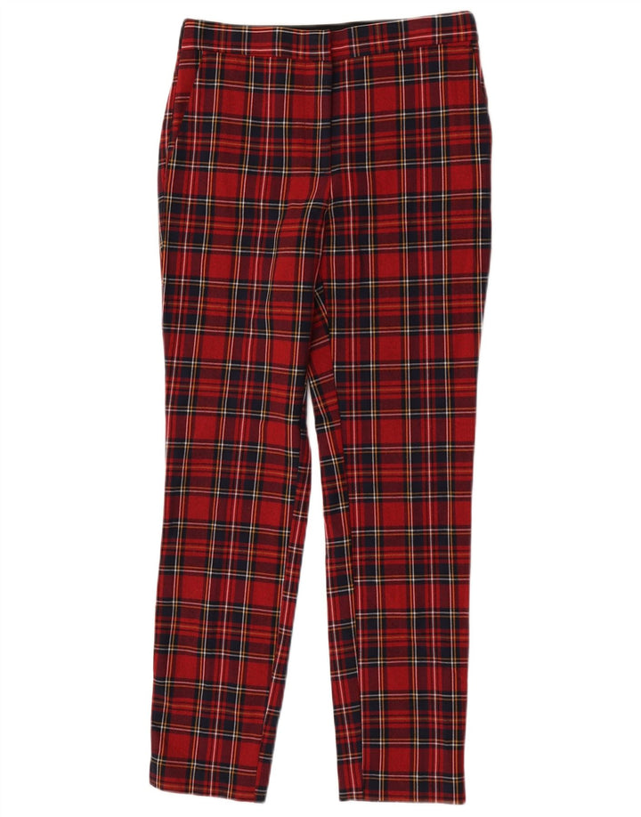 Zara Mujer Pantalones Casuales Slim Small W26 L26 Poliéster A Cuadros Rojos