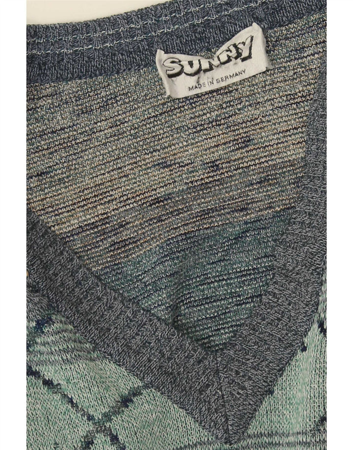 Vintage hombres V-cuello jumper suéter XL multicolor rayas
