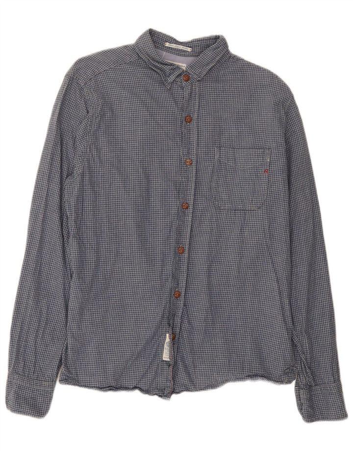 Camisa de franela para hombre Replay de algodón a cuadros azul grande