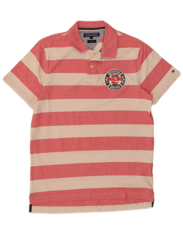 Tommy Hilfiger Polo de corte slim con gráfico para hombre, talla pequeña, color rosa a rayas