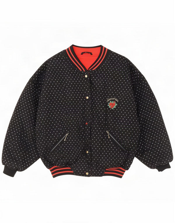 Chaqueta bomber vintage para niña 14-15 años Algodón negro con lunares retro
