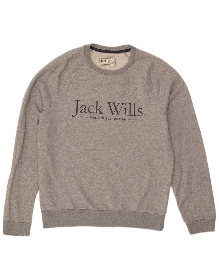 JACK WILLS Sudadera gráfica para hombre Jumper Large Gris Algodón