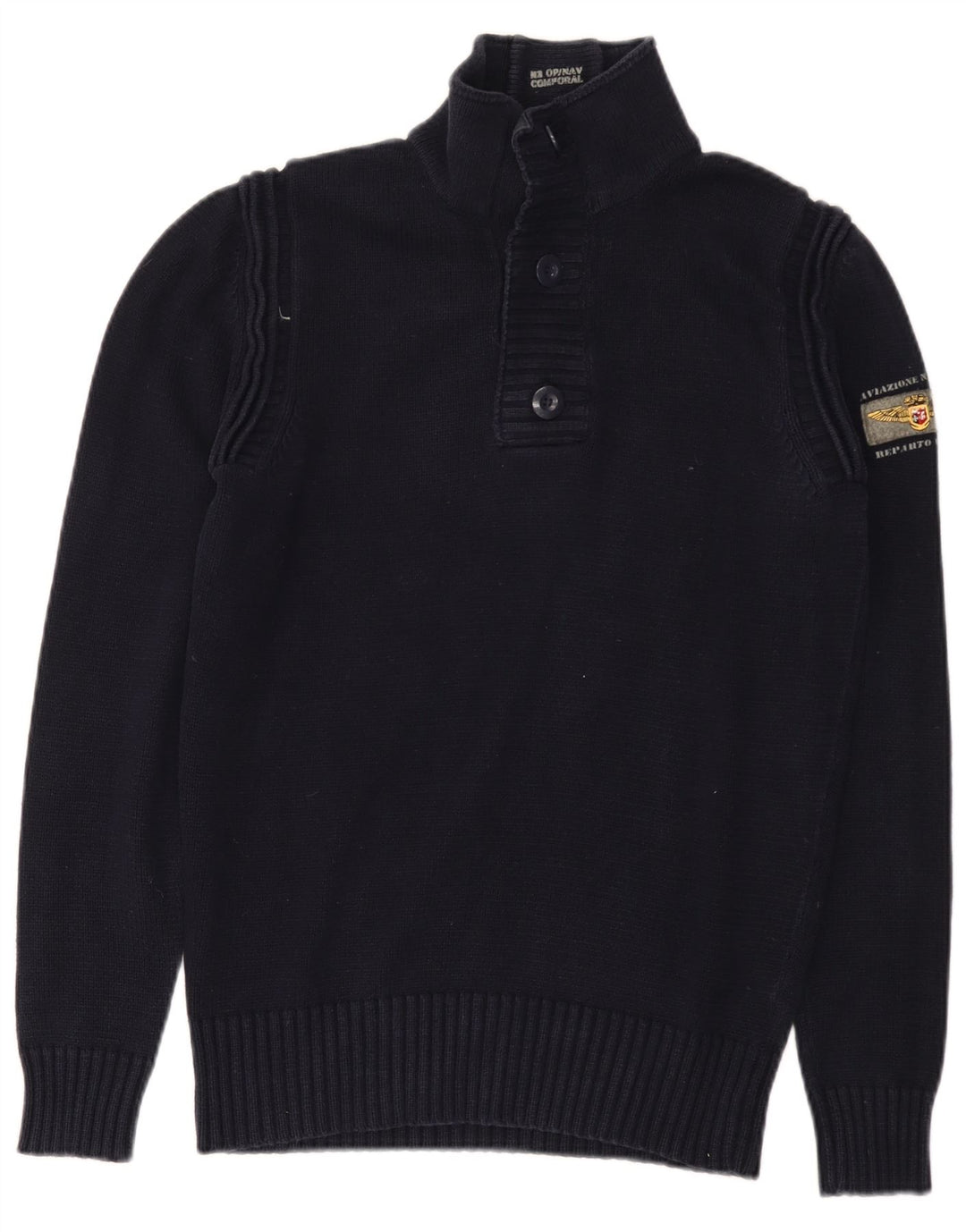 Aviazione Navale Jersey para hombre con cuello y botones, algodón azul marino mediano