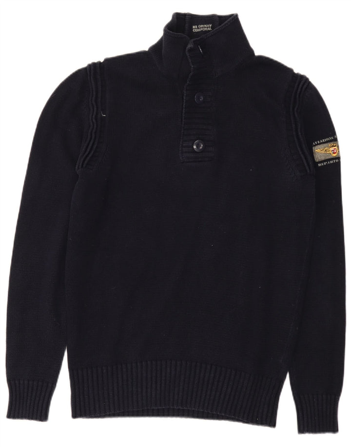 Aviazione Navale Jersey para hombre con cuello y botones, algodón azul marino mediano