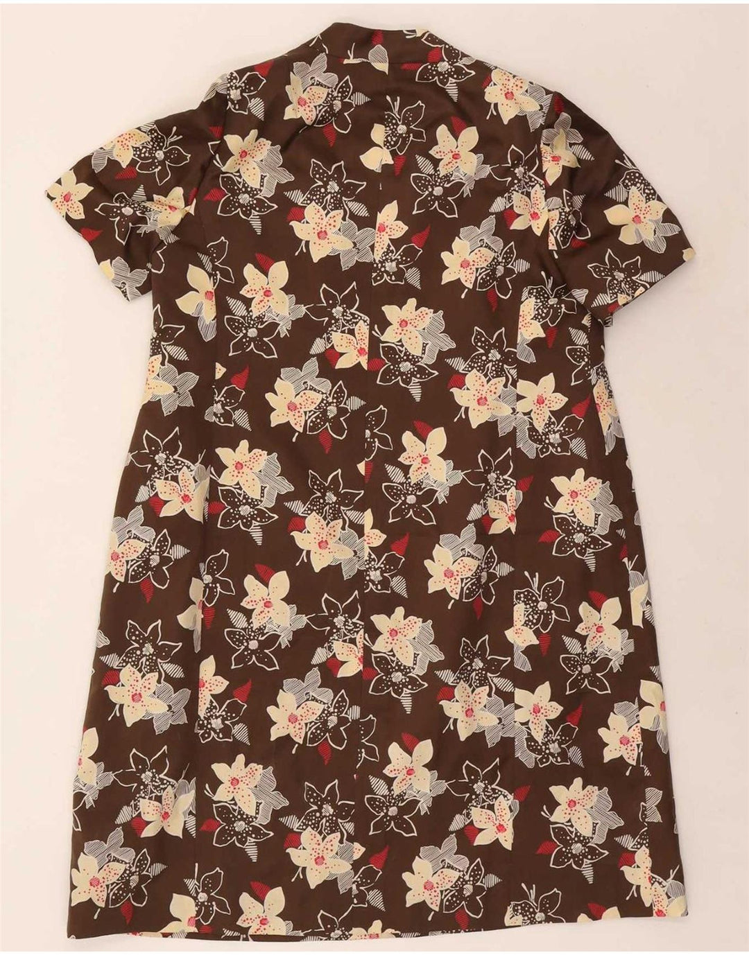 Vintage mujer 3/4 manga 4 botones 2 piezas conjunto Reino Unido 12 marrón medio floral