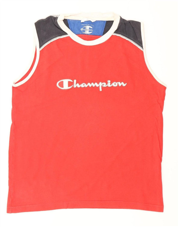CHAMPION Camiseta sin mangas estampada de algodón rojo medio con bloques de color para hombre