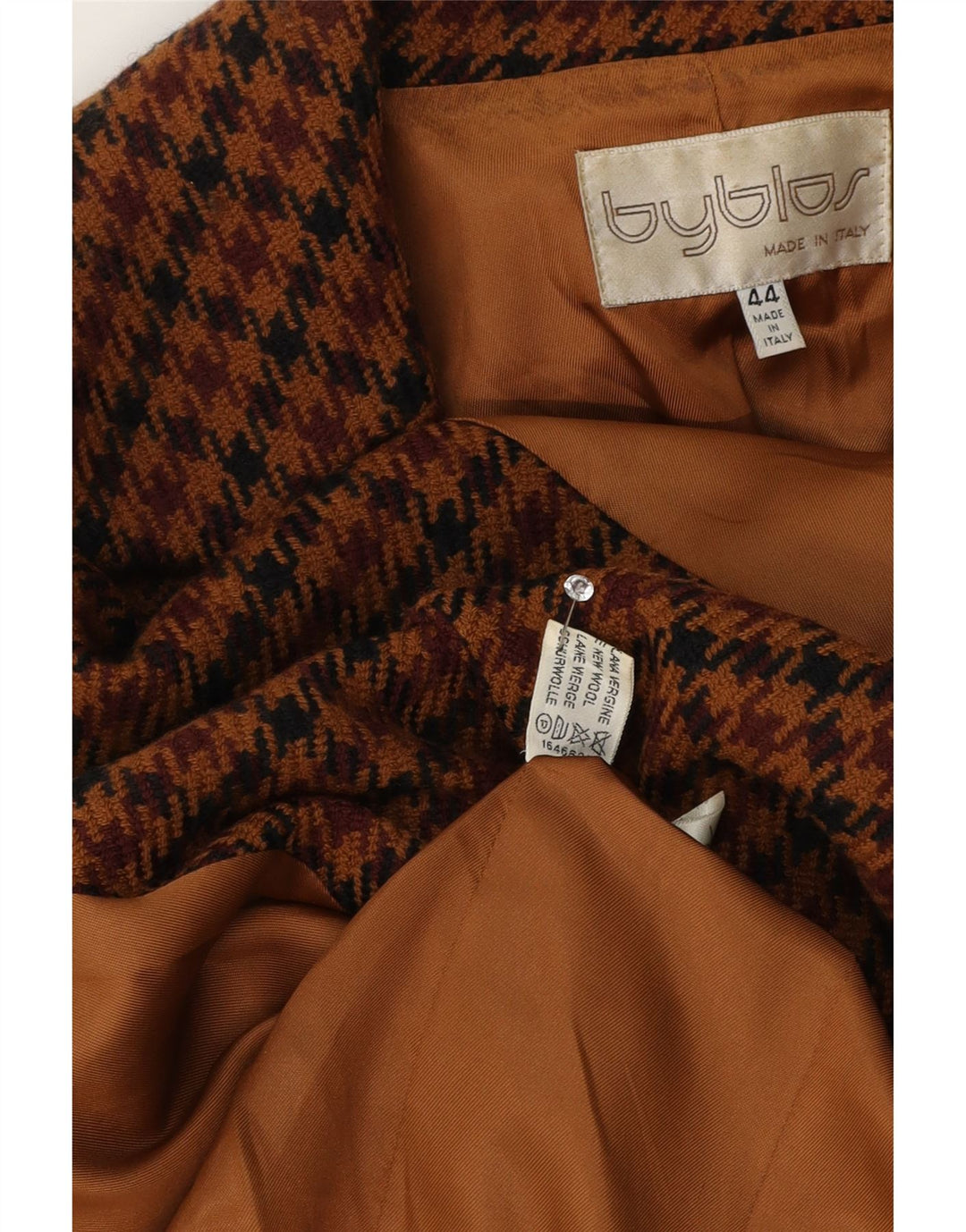 Chaqueta Blazer De 3 Botones Para Mujer Byblos IT 44 Lana De Pata De Gallo Marrón Medio