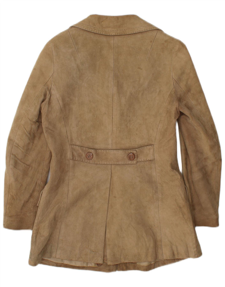 Vintage mujer ante chaqueta Reino Unido 10 pequeño beige