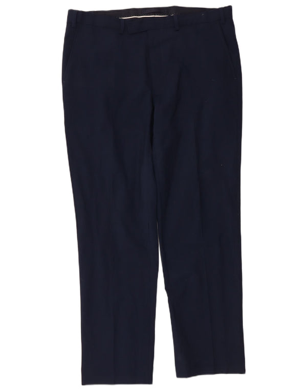 Marks & Spencer Pantalones casuales de corte regular para hombre W36 L31 Lana azul marino