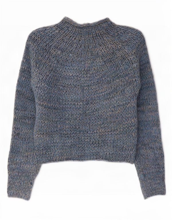 Benetton Jersey Con Cuello Alto Para Mujer UK 6 XS Lana Moteada Azul