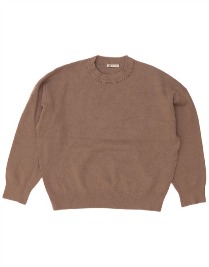 Zara Hombre Jersey Cuello Redondo Jersey Large Viscosa Marrón