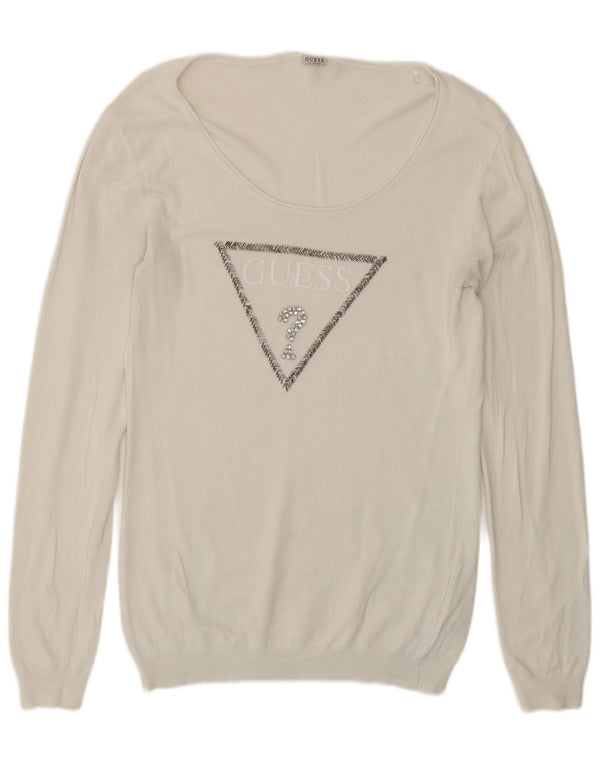 Guess Suéter gráfico con cuello barco para mujer UK 46 Viscosa blanca grande