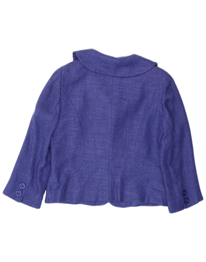 VINTAGE Womens 3/4 Sleeve 3 Button Blazer Jacket UK 14 Large  Blue Acrylic