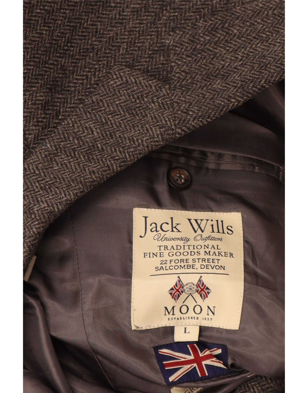 Jack Wills Chaqueta tipo blazer de 2 botones para hombre UK 40 Large Grey Herringbone Wool
