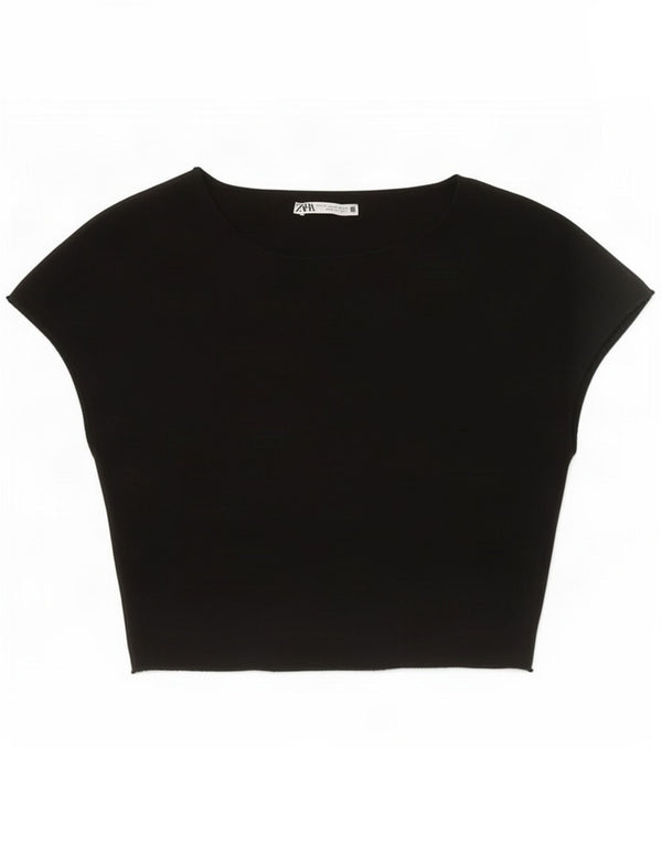 Zara Mujer Crop Top UK 42 Mediano Negro