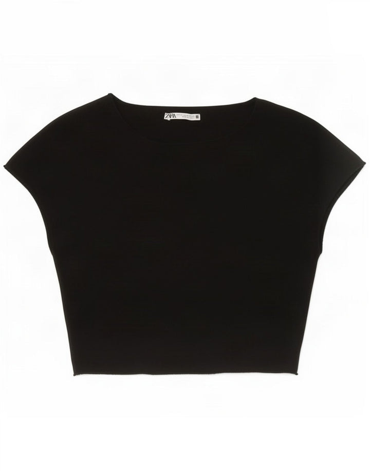 Zara Mujer Crop Top UK 42 Mediano Negro