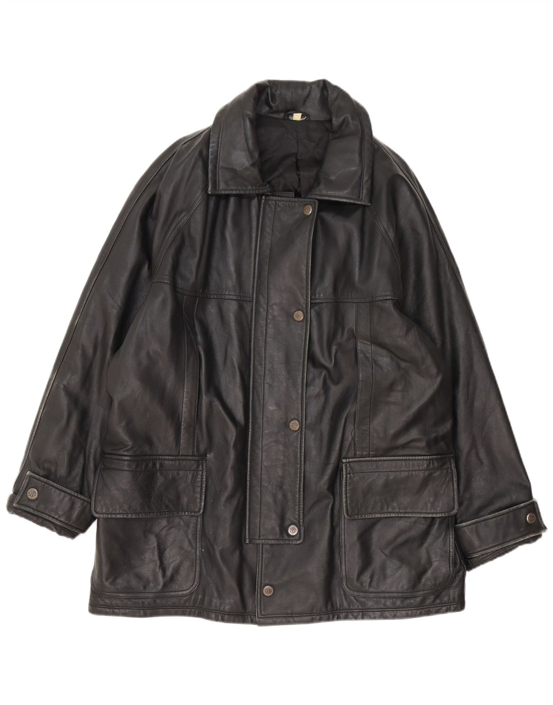 Abrigo de cuero vintage para mujer IT 54 3XL Negro