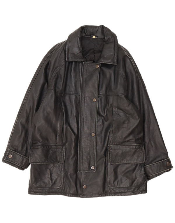 Abrigo de cuero vintage para mujer IT 54 3XL Negro