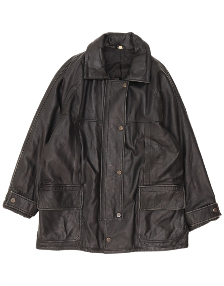 Abrigo de cuero vintage para mujer IT 54 3XL Negro