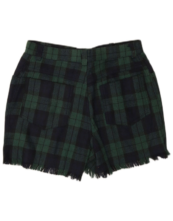 Onyx Pantalones cortos casuales de cintura alta para mujer pequeños W27 Acrílico a cuadros verdes